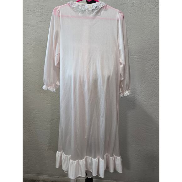 JC Collections Girls Pink Silk Nylon Long Sleeve Front Opening Pajama Night Gown - Picture 3 of 9